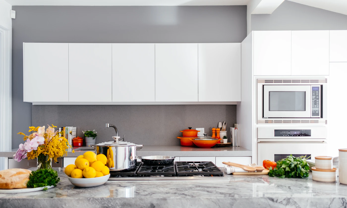 A bright home kitchen with appliances and space for everyday cooking
